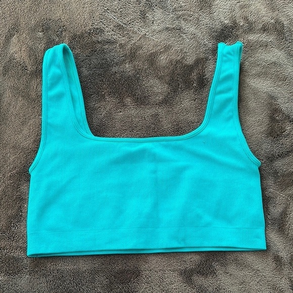 SetActive Box Cut Ribbed Bra - Teal - Size Large - Picture 7 of 7